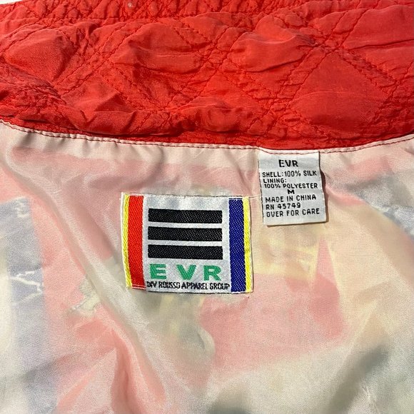Vintage EVR Div Rousso Apparel Group Red Silk Print Quilted Sleeves Jacket Sz M - Picture 8 of 11